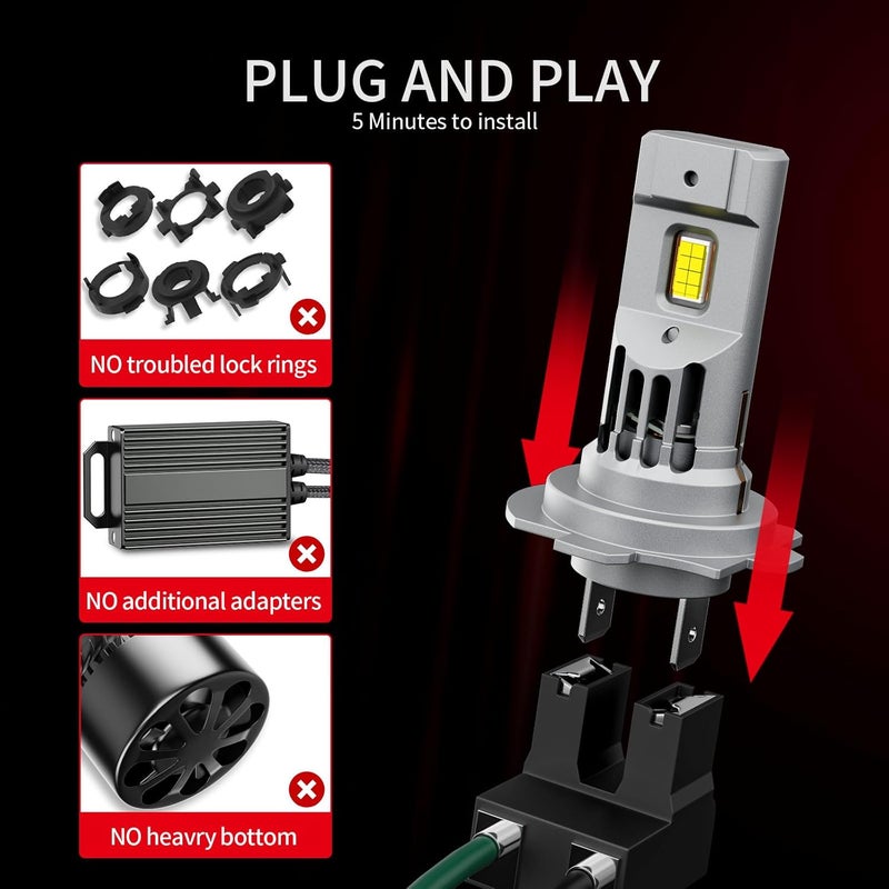 FANTELI 𝖧𝟩 Light Bulbs, 90,000LM Super Brightness 1:1 Size No Adapter Needed Plug & Play, 6500k White with 16 CSP Chips, Canbus Ready Non-Polarity Off-Road Lights with Turbo Fan, IP68 Pack of 2 - Image 4